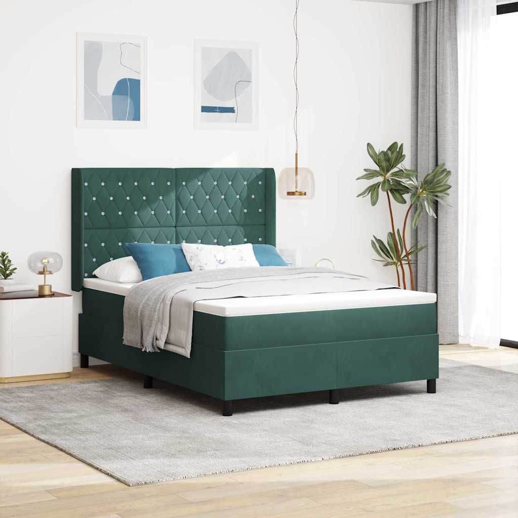 Postel S Boxspringem S Matrací Tmavě Zelená 140 X 190 Cm Samet