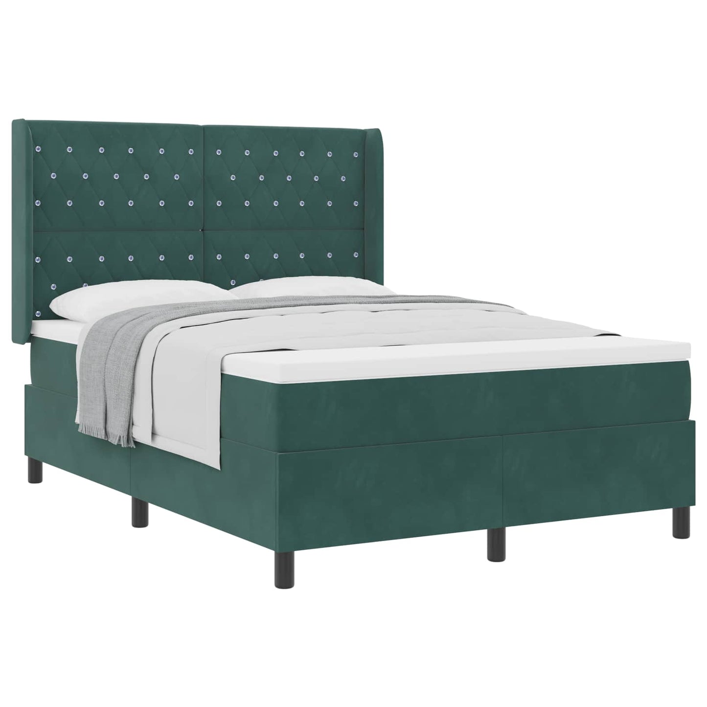 Postel S Boxspringem S Matrací Tmavě Zelená 140 X 190 Cm Samet
