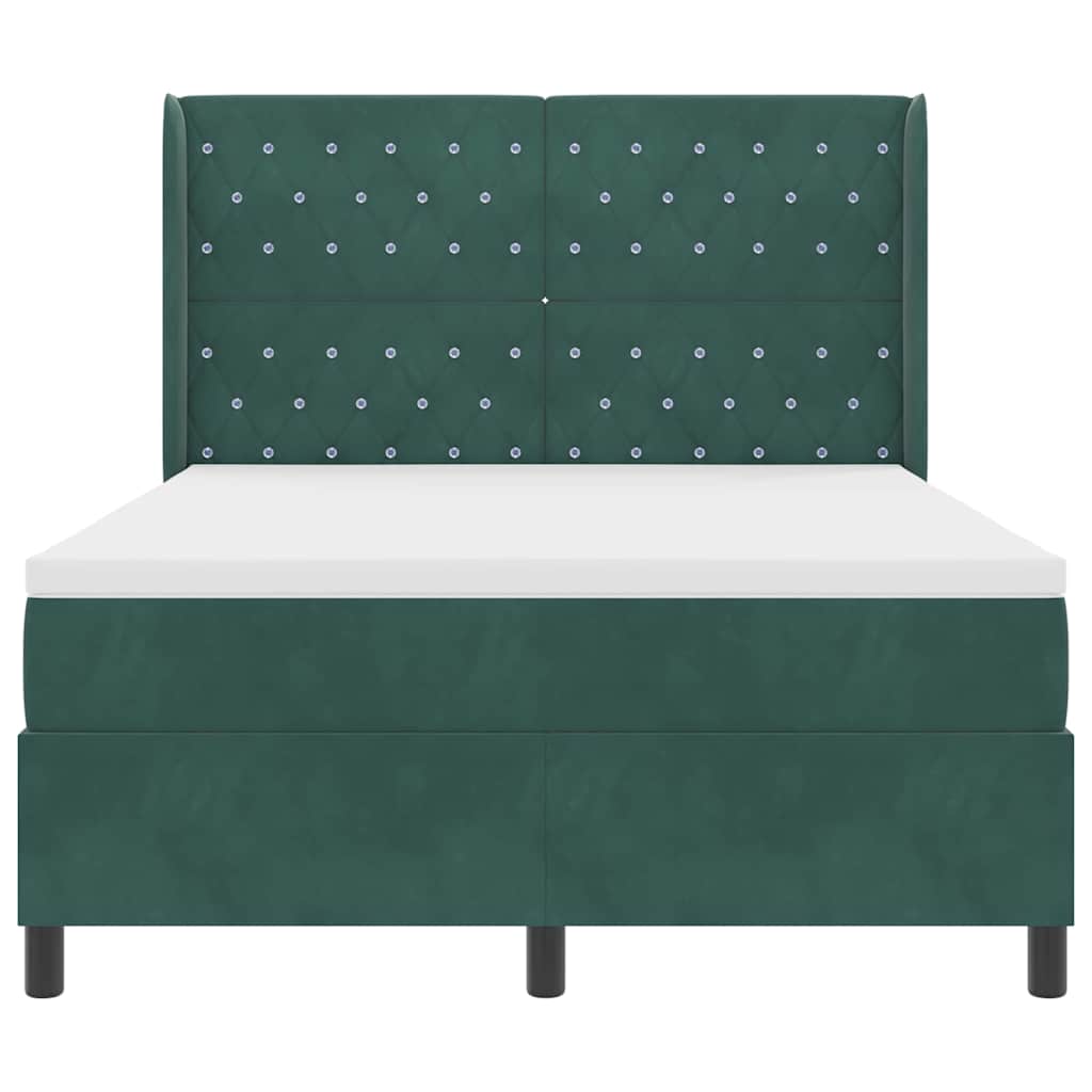 Postel S Boxspringem S Matrací Tmavě Zelená 140 X 190 Cm Samet