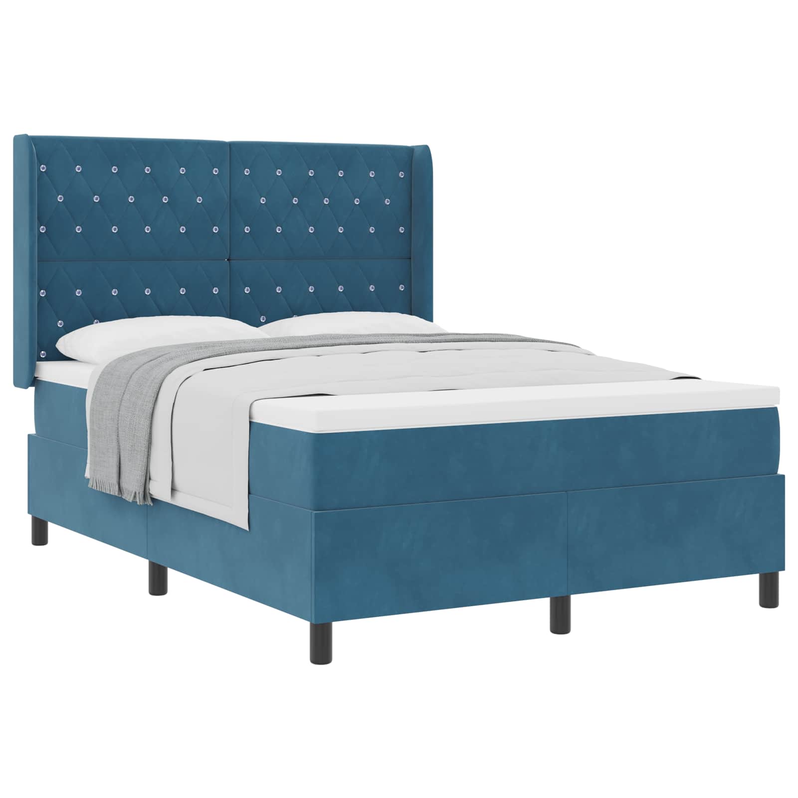 Postel S Boxspringem S Matrací S Čelo Modrá 140 X 190 Cm Samet