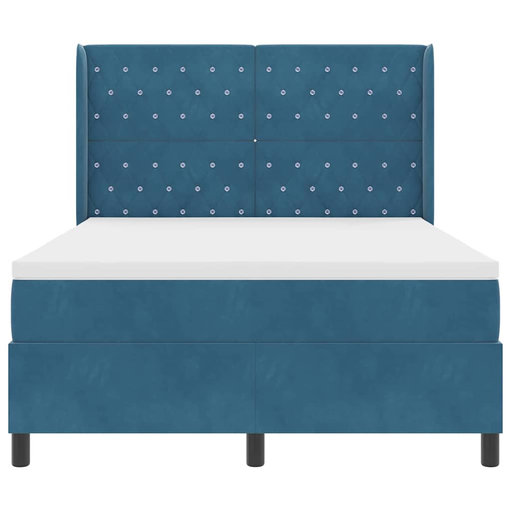 Postel S Boxspringem S Matrací S Čelo Modrá 140 X 190 Cm Samet