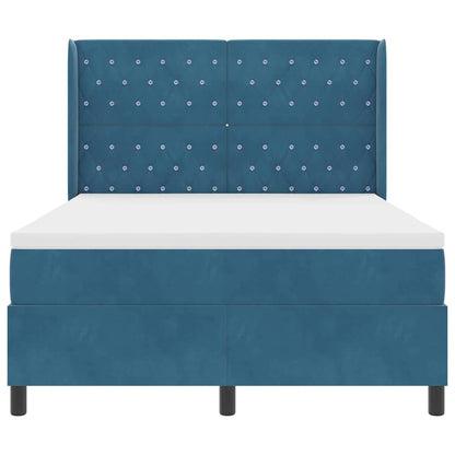 Postel S Boxspringem S Matrací S Čelo Modrá 140 X 190 Cm Samet
