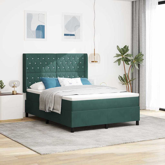 Postel S Boxspringem S Matrací Tmavě Zelená 140 X 200 Cm Samet