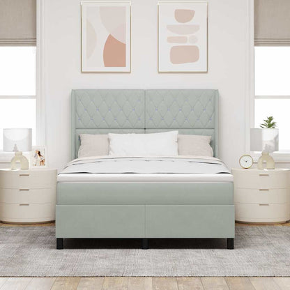 Postel S Boxspringem S Matrací Světle Šedá 160 X 200 Cm Samet