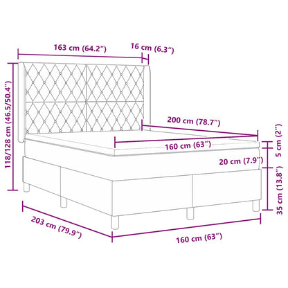 Postel S Boxspringem S Matrací Tmavě Šedá 160 X 200 Cm Samet