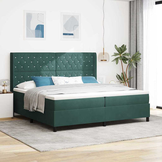Postel S Boxspringem S Matrací Tmavě Zelená 200 X 200 Cm Samet