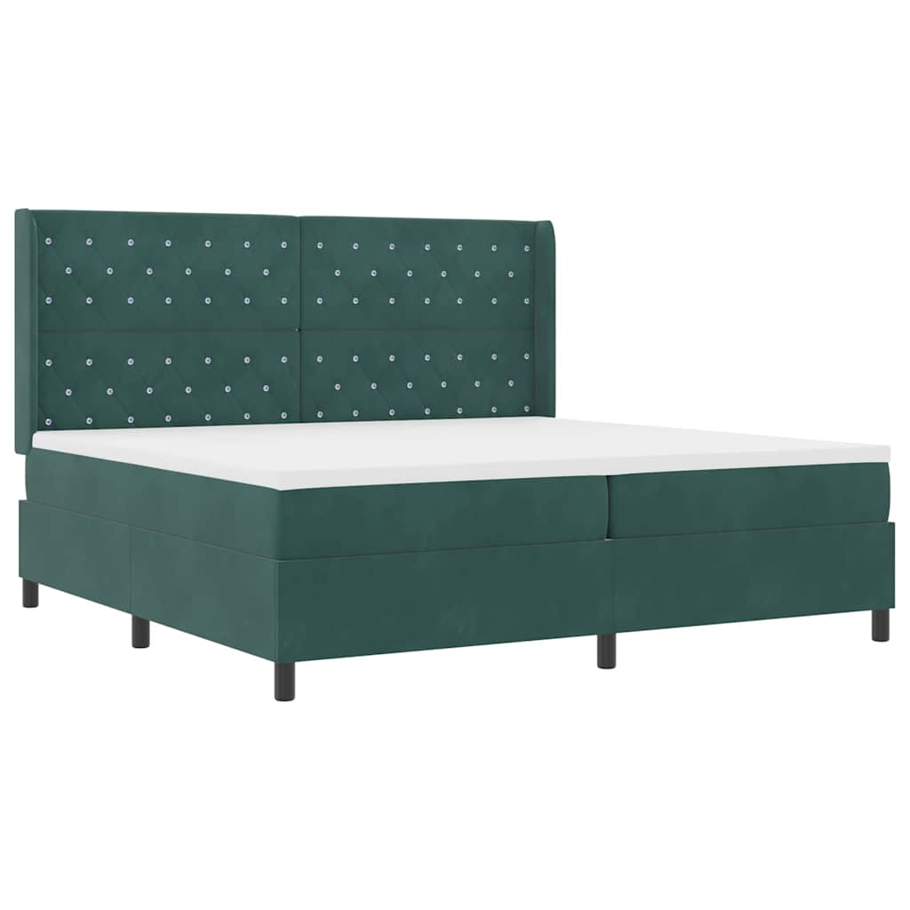 Postel S Boxspringem S Matrací Tmavě Zelená 200 X 200 Cm Samet