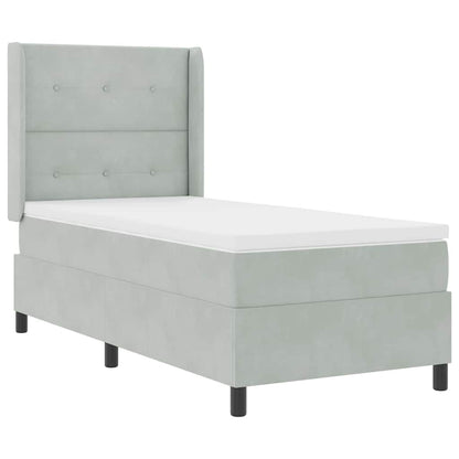 Postel S Boxspringem S Čelo Světle Šedá 90 X 190 Cm Samet