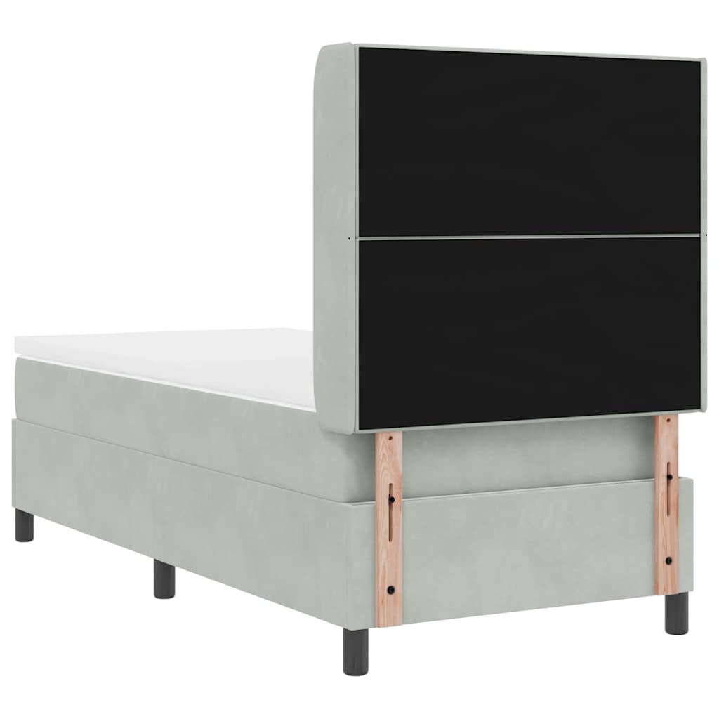 Postel S Boxspringem S Čelo Světle Šedá 90 X 190 Cm Samet