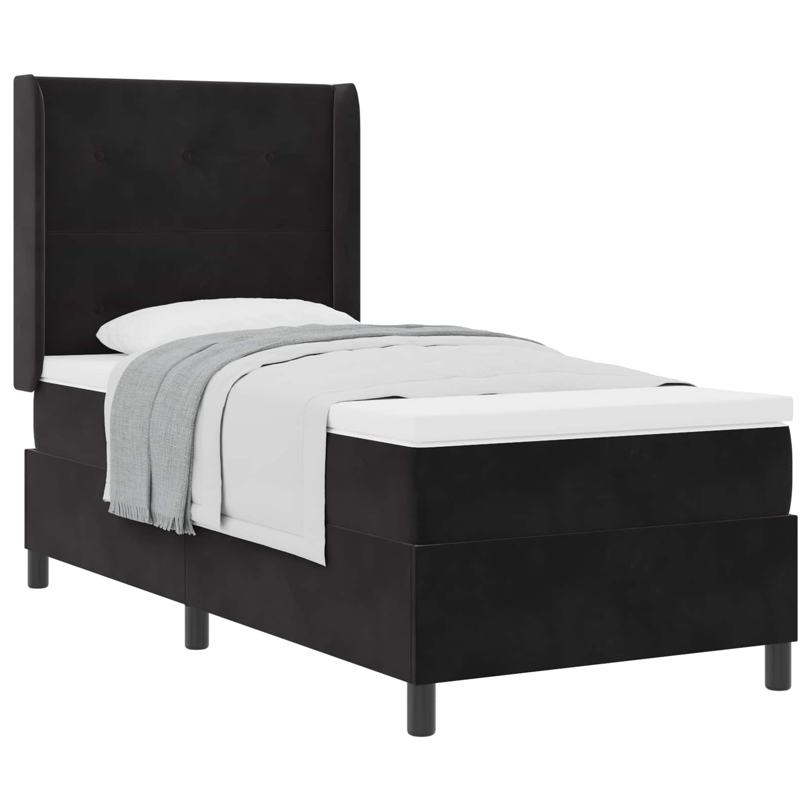 Postel S Boxspringem S Čelo Černá 90 X 190 Cm Samet