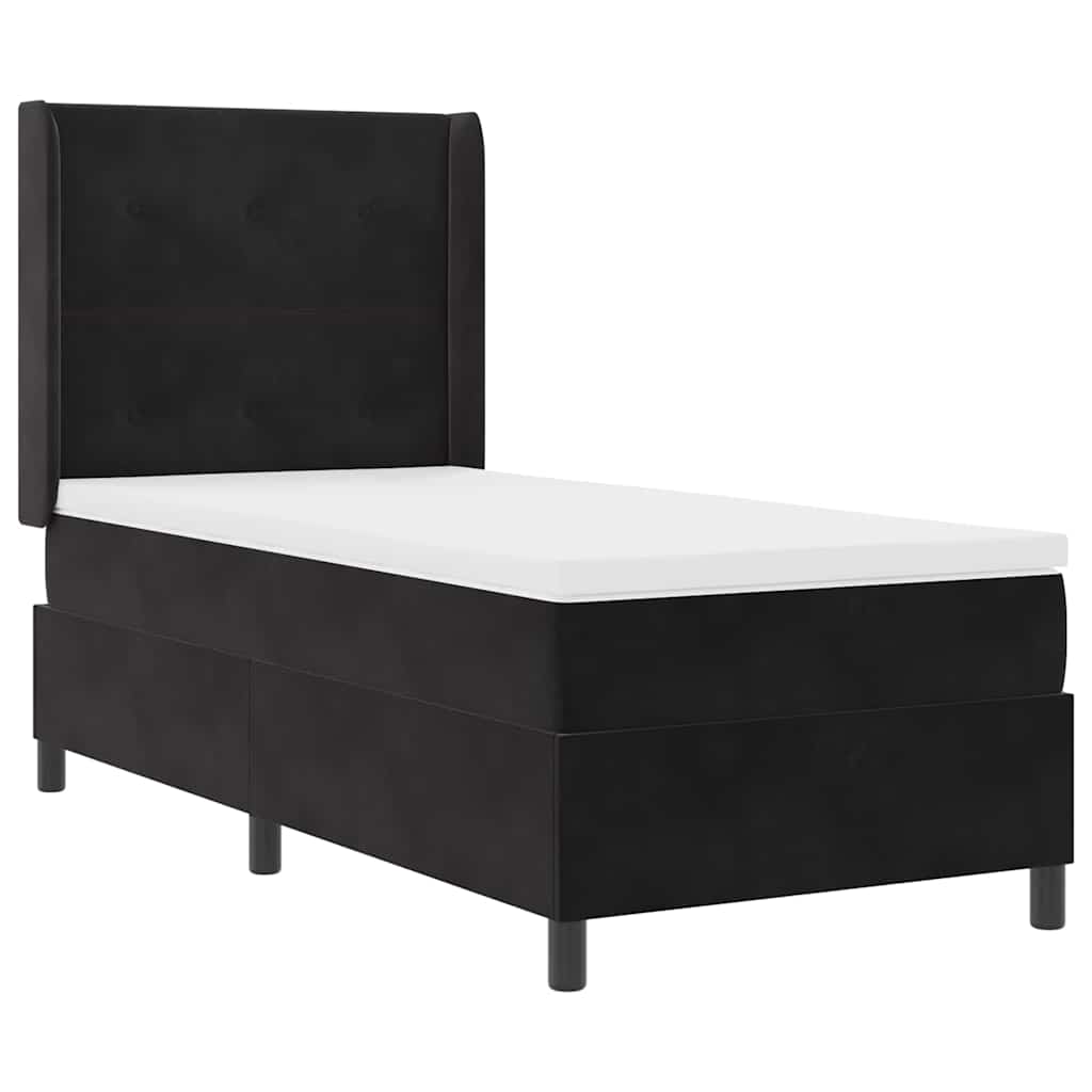 Postel S Boxspringem S Čelo Černá 90 X 190 Cm Samet