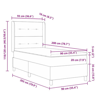 Postel S Boxspringem S Čelo Tmavě Šedá 90 X 200 Cm Samet