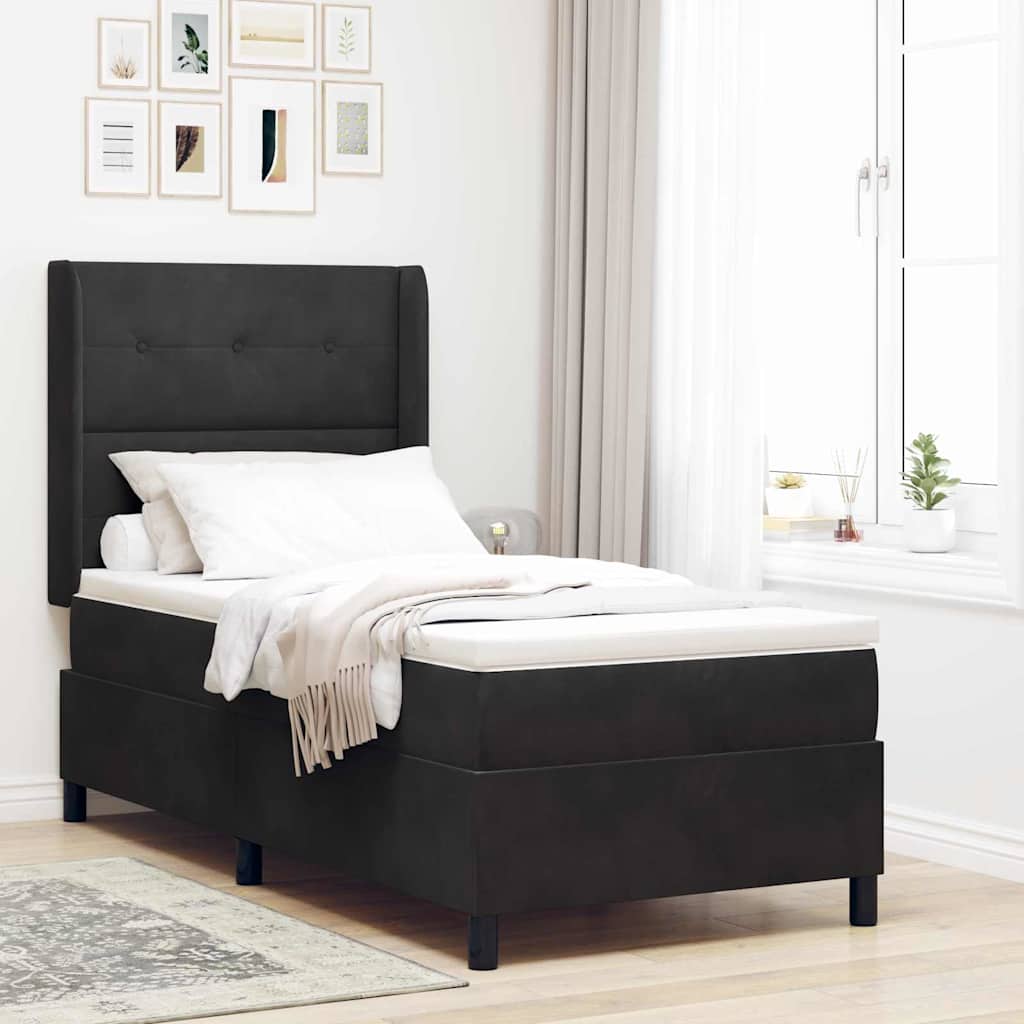 Postel S Boxspringem S Čelo Černá 100 X 200 Cm Samet