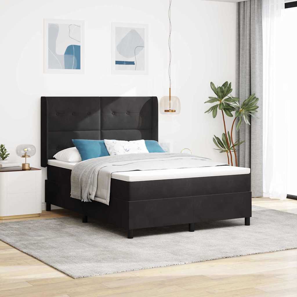 Postel S Boxspringem S Čelo Černá 140 X 190 Cm Samet