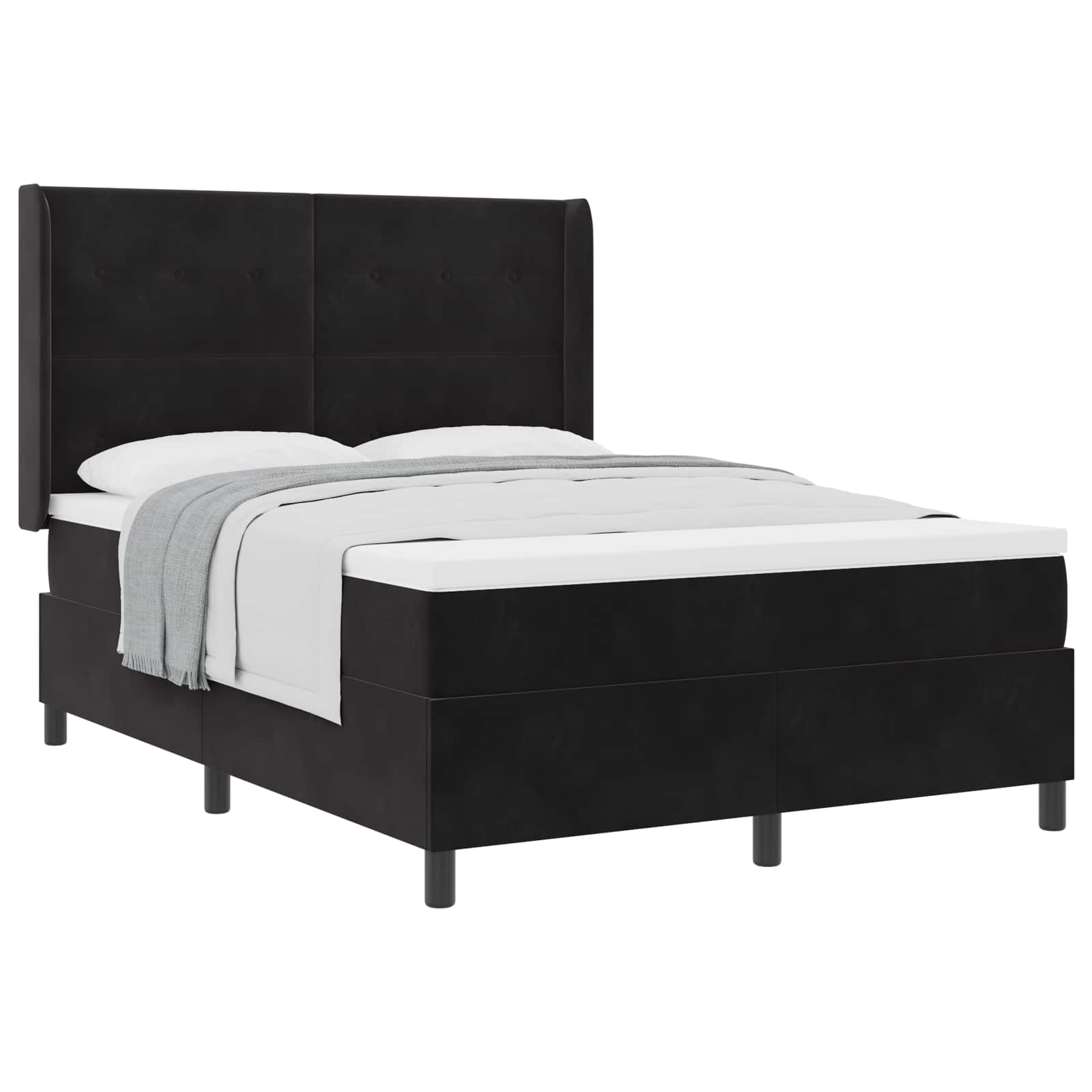 Postel S Boxspringem S Čelo Černá 140 X 190 Cm Samet