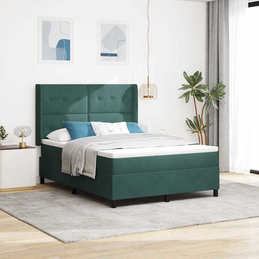 Postel S Boxspringem S Čelo Tmavě Zelená 140 X 190 Cm Samet