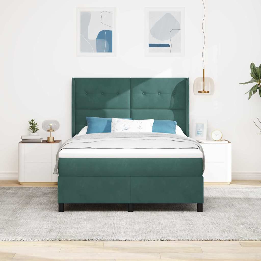 Postel S Boxspringem S Čelo Tmavě Zelená 140 X 190 Cm Samet