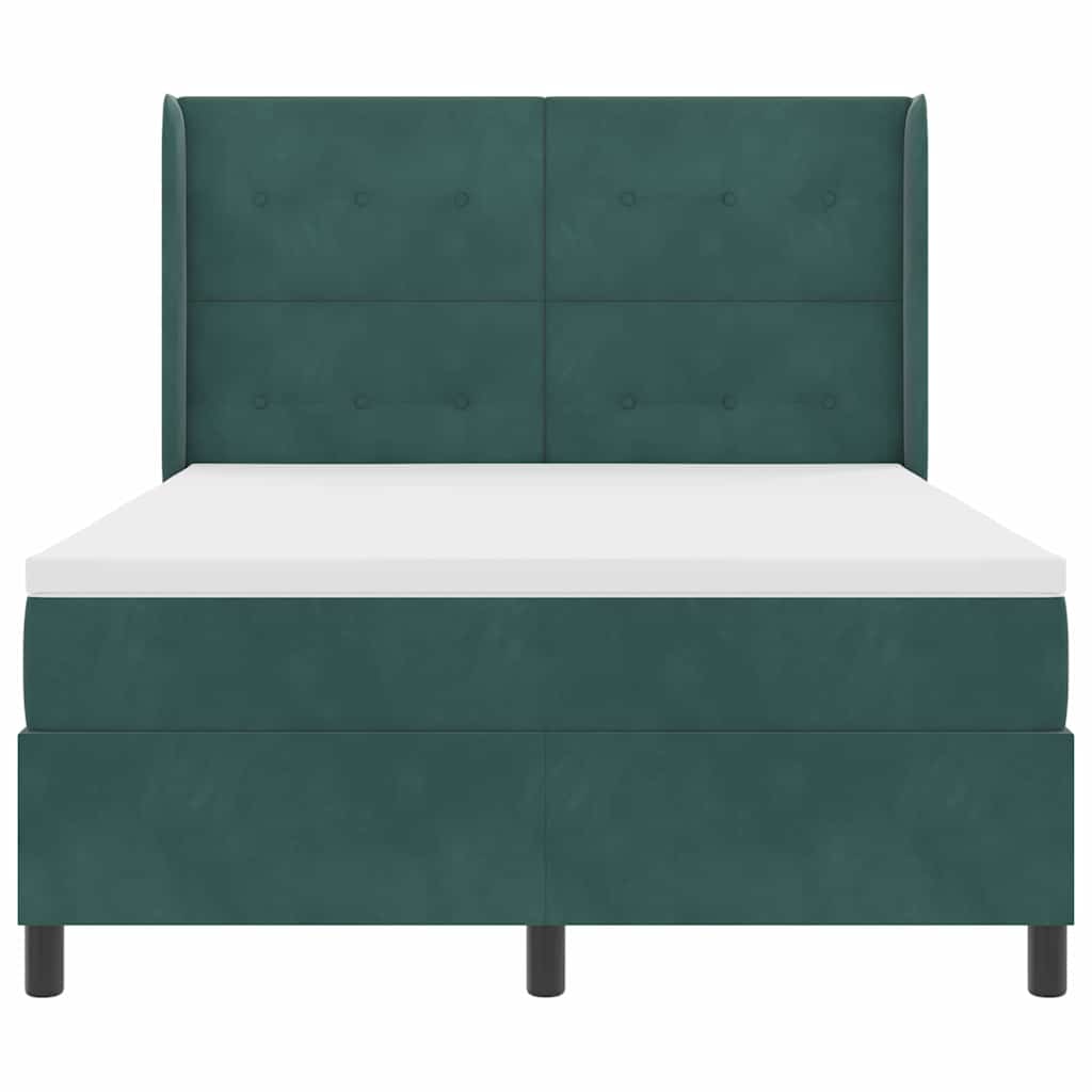 Postel S Boxspringem S Čelo Tmavě Zelená 140 X 190 Cm Samet