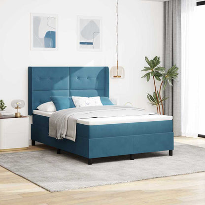 Postel S Boxspringem S Čelo Modrá 140 X 190 Cm Samet