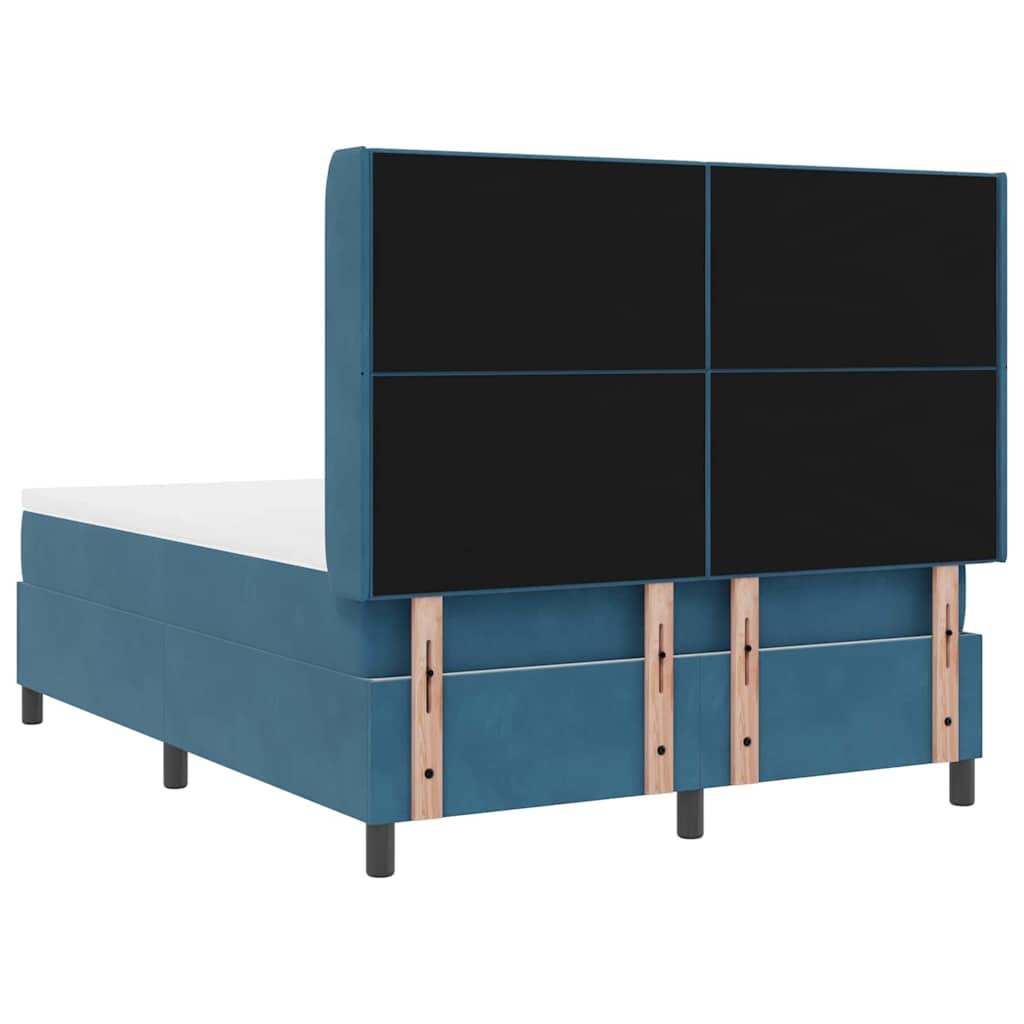 Postel S Boxspringem S Čelo Modrá 140 X 190 Cm Samet