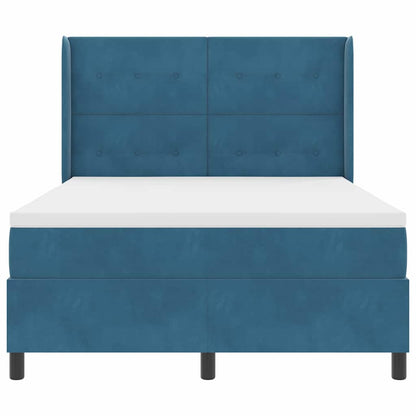 Postel S Boxspringem S Čelo Modrá 140 X 190 Cm Samet