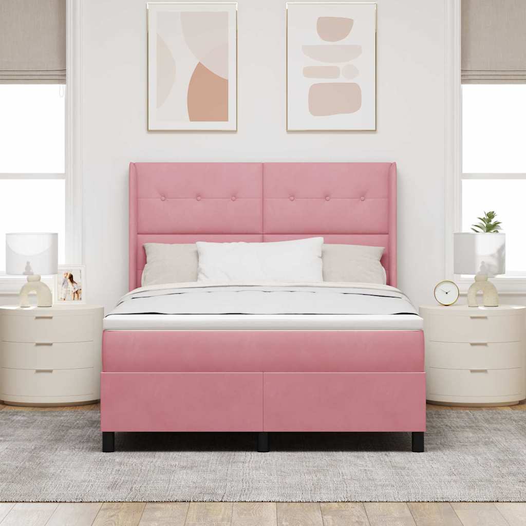 Postel S Boxspringem S Čelo Růžová 140 X 190 Cm Samet