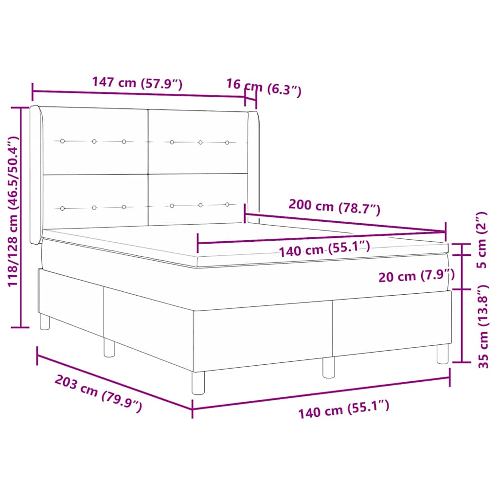 Postel S Boxspringem S Čelo Modrá 140 X 200 Cm Samet