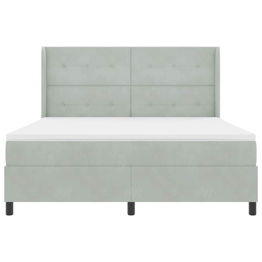 Postel S Boxspringem S Čelo Světle Šedá 180 X 200 Cm Samet