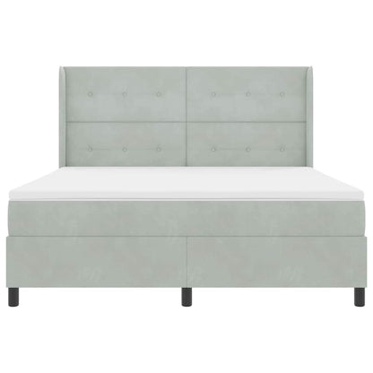 Postel S Boxspringem S Čelo Světle Šedá 180 X 200 Cm Samet