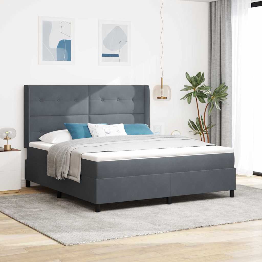Postel S Boxspringem S Čelo Tmavě Šedá 180 X 200 Cm Samet