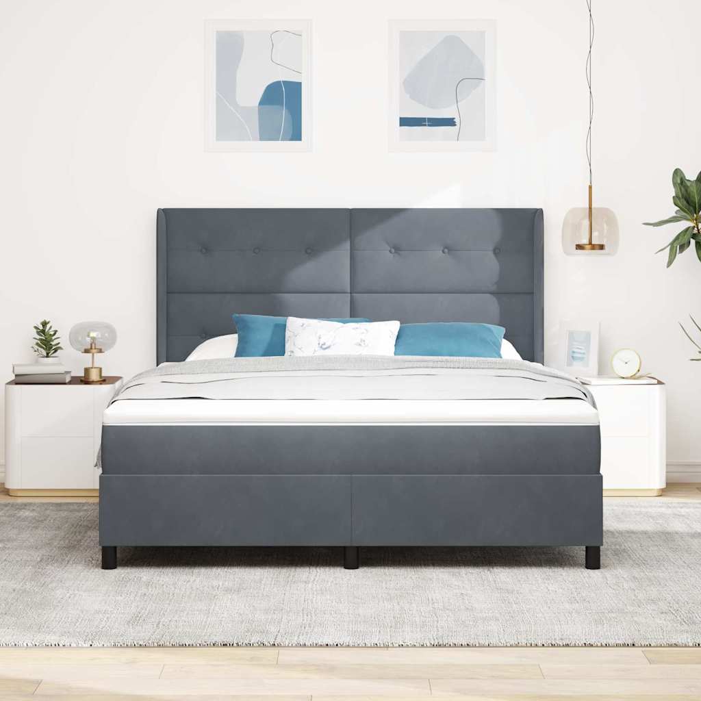 Postel S Boxspringem S Čelo Tmavě Šedá 180 X 200 Cm Samet