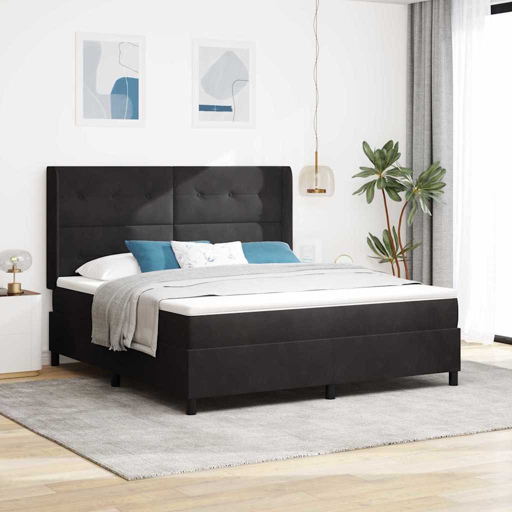 Postel S Boxspringem S Čelo Černá 180 X 200 Cm Samet