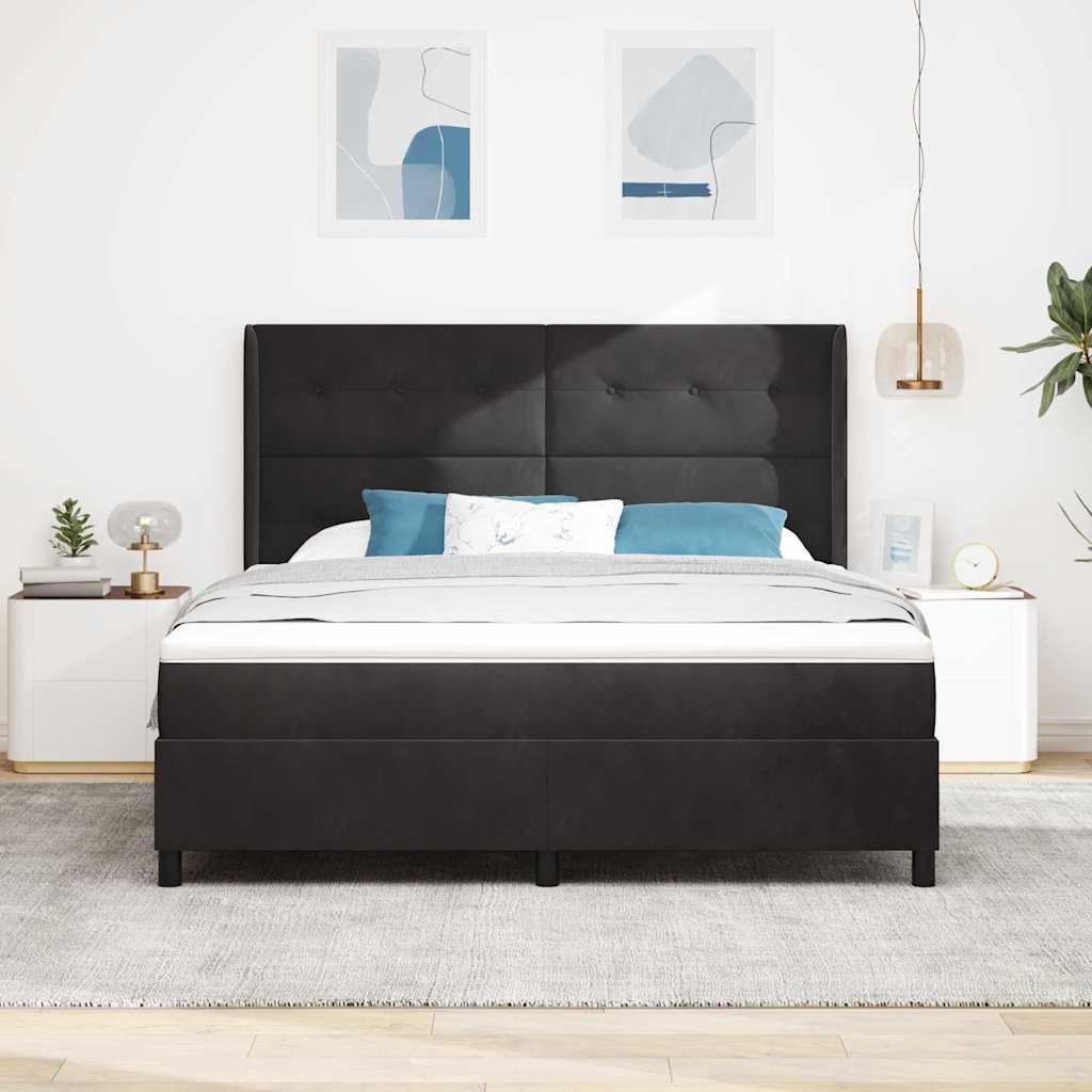 Postel S Boxspringem S Čelo Černá 180 X 200 Cm Samet