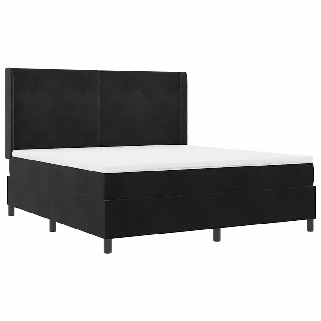 Postel S Boxspringem S Čelo Černá 180 X 200 Cm Samet