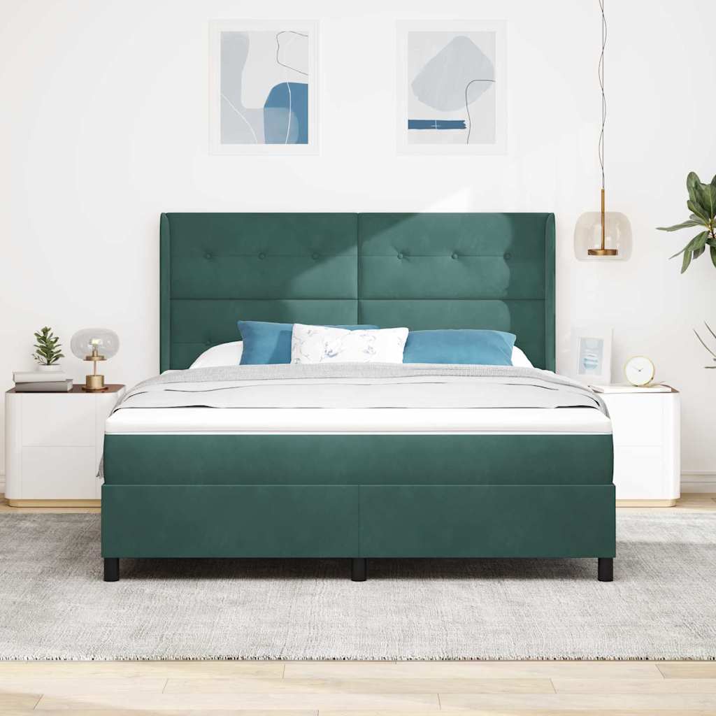 Postel S Boxspringem S Čelo Tmavě Zelená 180 X 200 Cm Samet