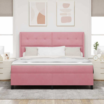 Postel S Boxspringem S Čelo Růžová 180 X 200 Cm Samet