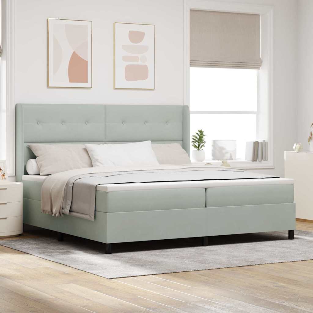 Postel S Boxspringem S Čelo Světle Šedá 200 X 200 Cm Samet