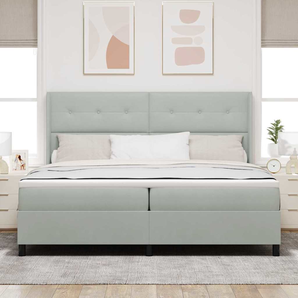 Postel S Boxspringem S Čelo Světle Šedá 200 X 200 Cm Samet