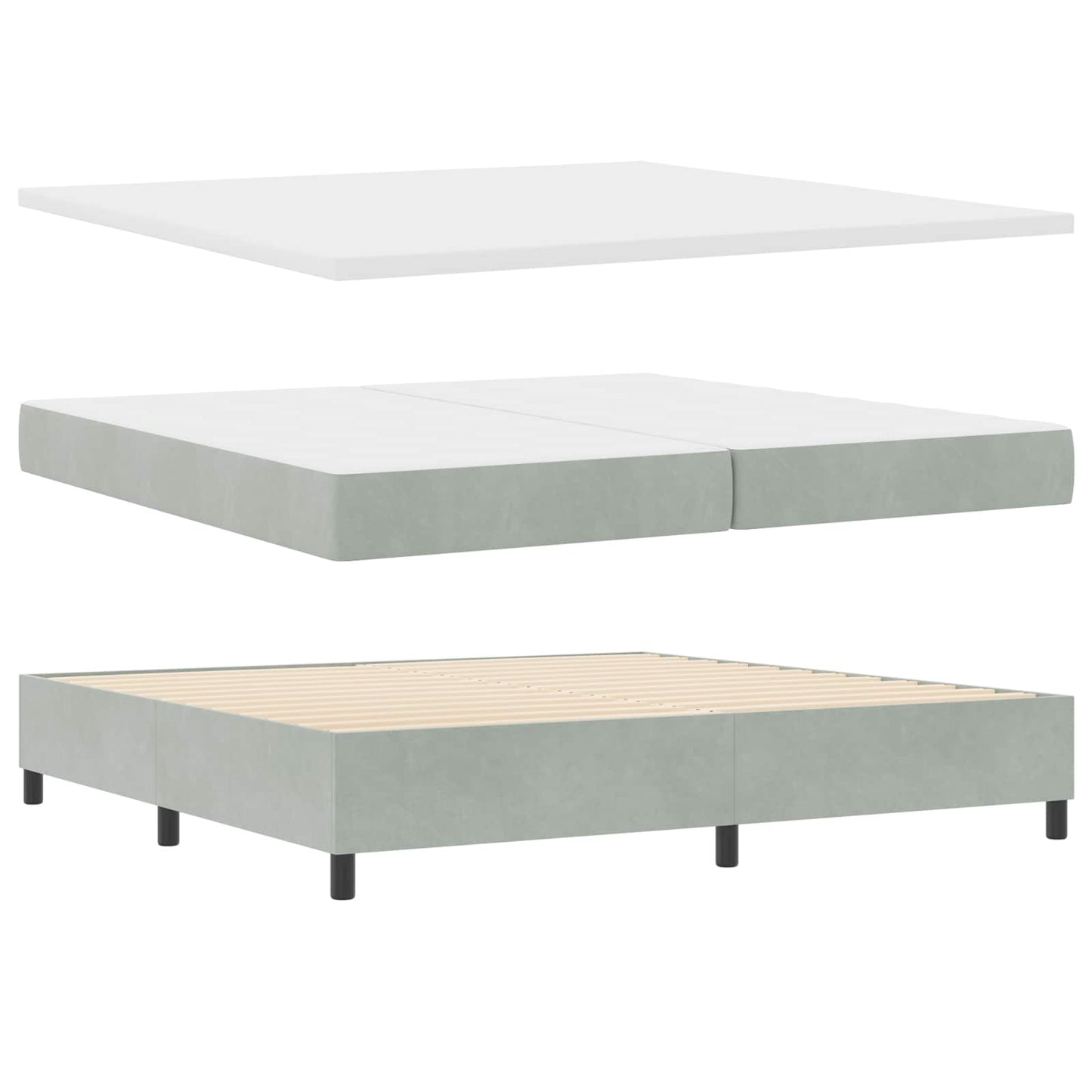 Postel S Boxspringem S Čelo Světle Šedá 200 X 200 Cm Samet