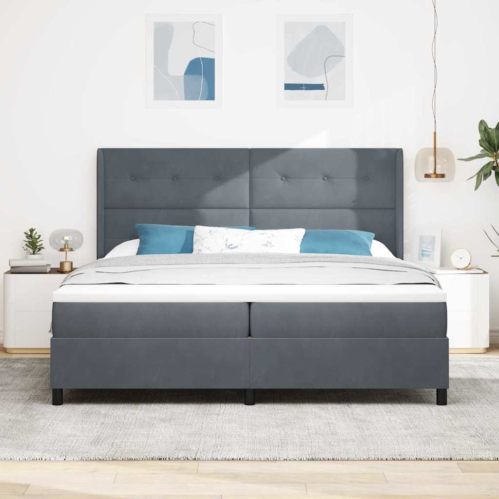 Postel S Boxspringem S Čelo Tmavě Šedá 200 X 200 Cm Samet