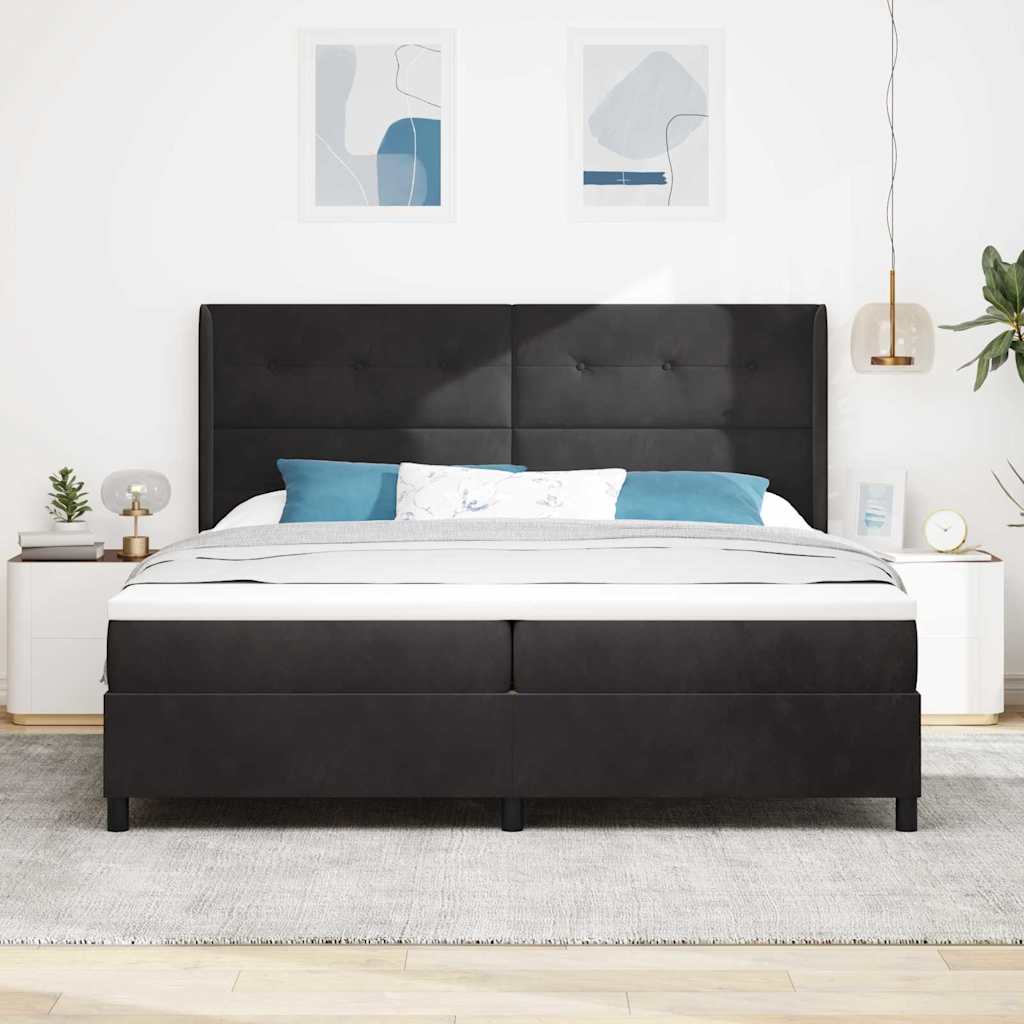 Postel S Boxspringem S Čelo Černá 200 X 200 Cm Samet