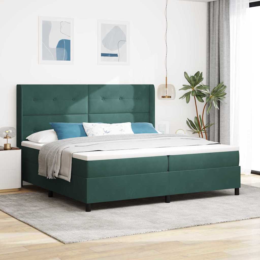 Postel S Boxspringem S Čelo Tmavě Zelená 200 X 200 Cm Samet