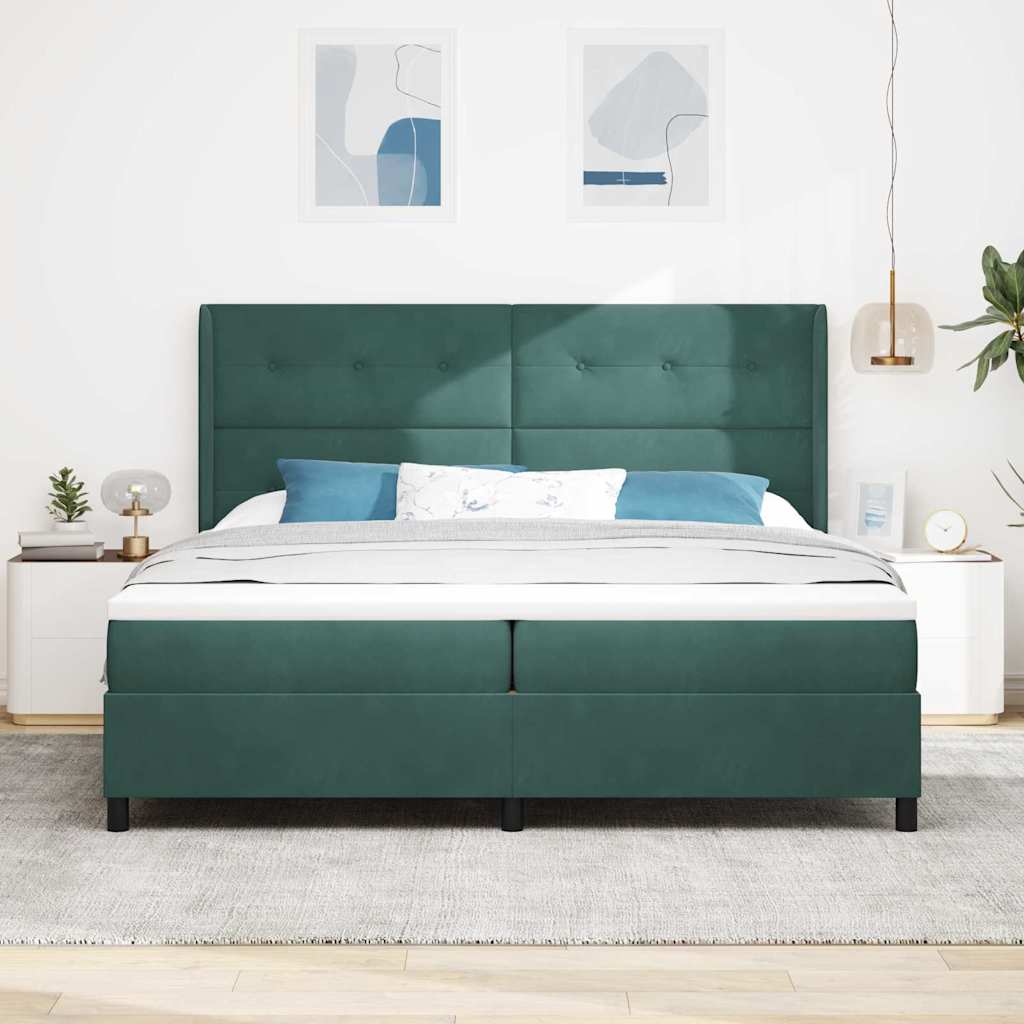 Postel S Boxspringem S Čelo Tmavě Zelená 200 X 200 Cm Samet