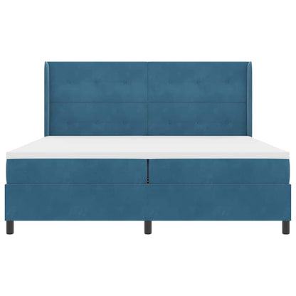 Postel S Boxspringem S Čelo Modrá 100 X 200 Cm Samet