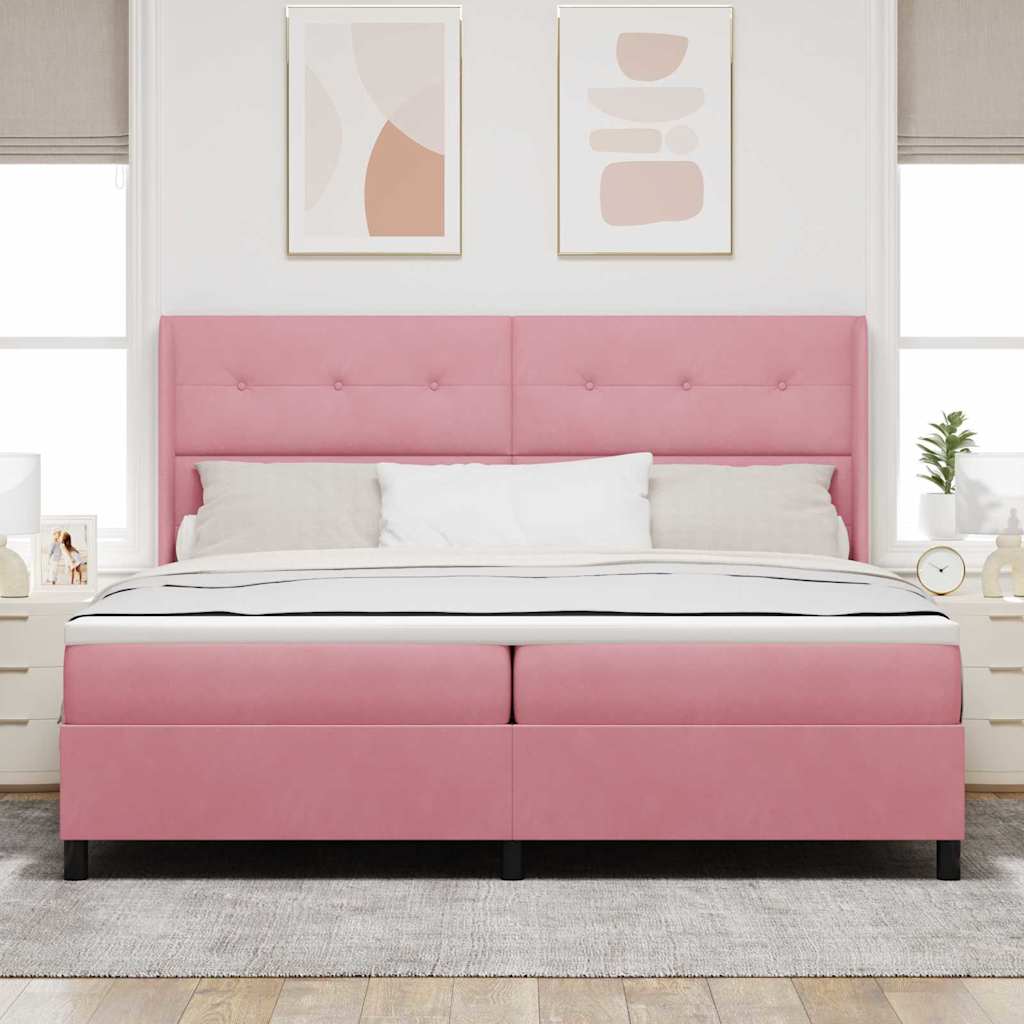 Postel S Boxspringem S Čelo Růžová 200 X 200 Cm Samet