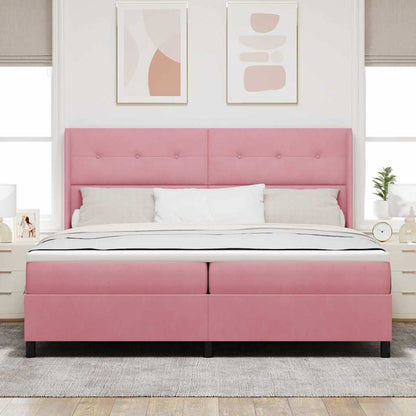 Postel S Boxspringem S Čelo Růžová 200 X 200 Cm Samet