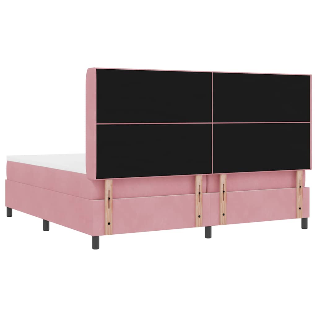 Postel S Boxspringem S Čelo Růžová 200 X 200 Cm Samet