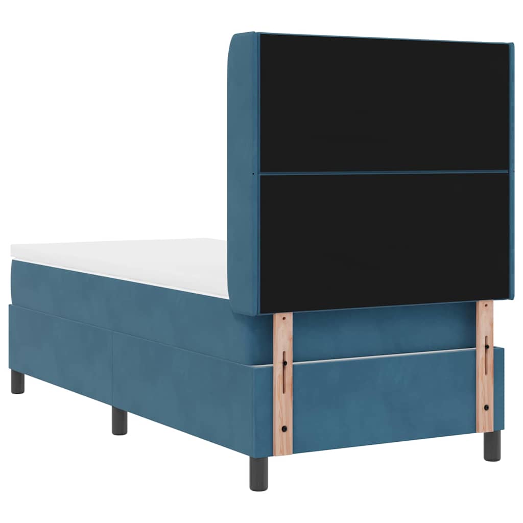 Postel S Boxspringem S Čelo Modrá 90 X 190 Cm Samet