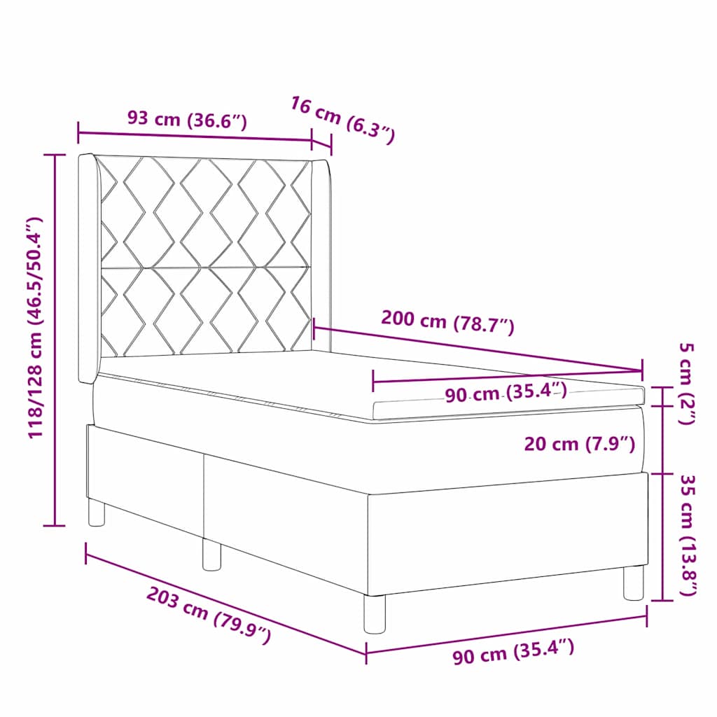 Postel S Boxspringem S Čelo Modrá 90 X 200 Cm Samet