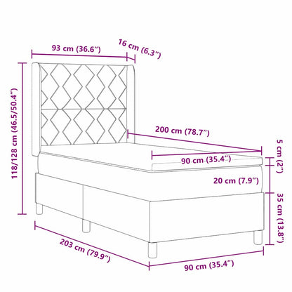 Postel S Boxspringem S Čelo Modrá 90 X 200 Cm Samet